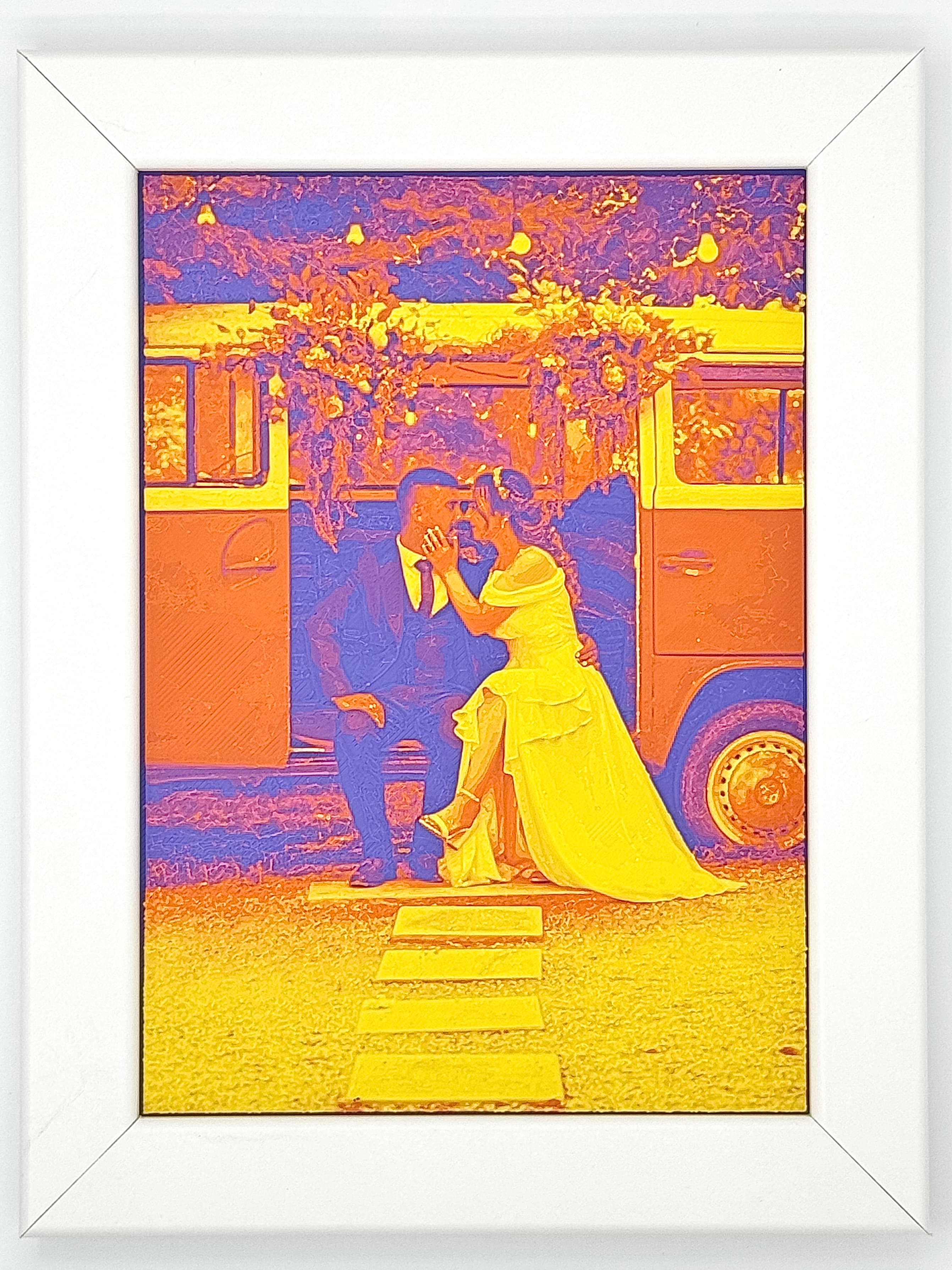 Wedding-couple photo shown as a framed 3D photo print for a special occasion.