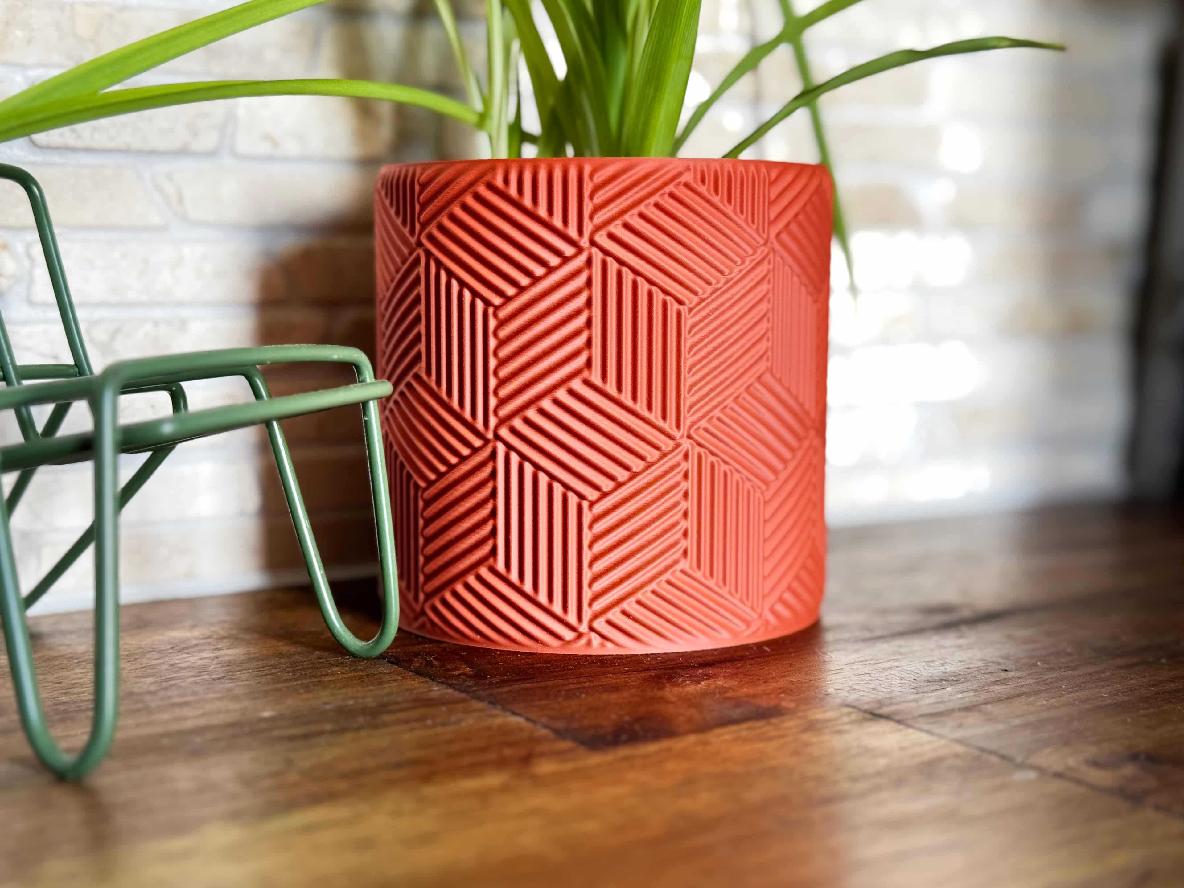 3D printed planter with a structured surface.