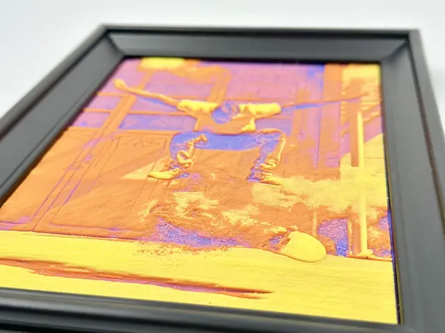 Close view of raised layers on a 3D photo frame.
