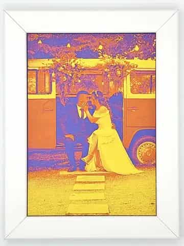 Framed 3D photo print made from a wedding memory.